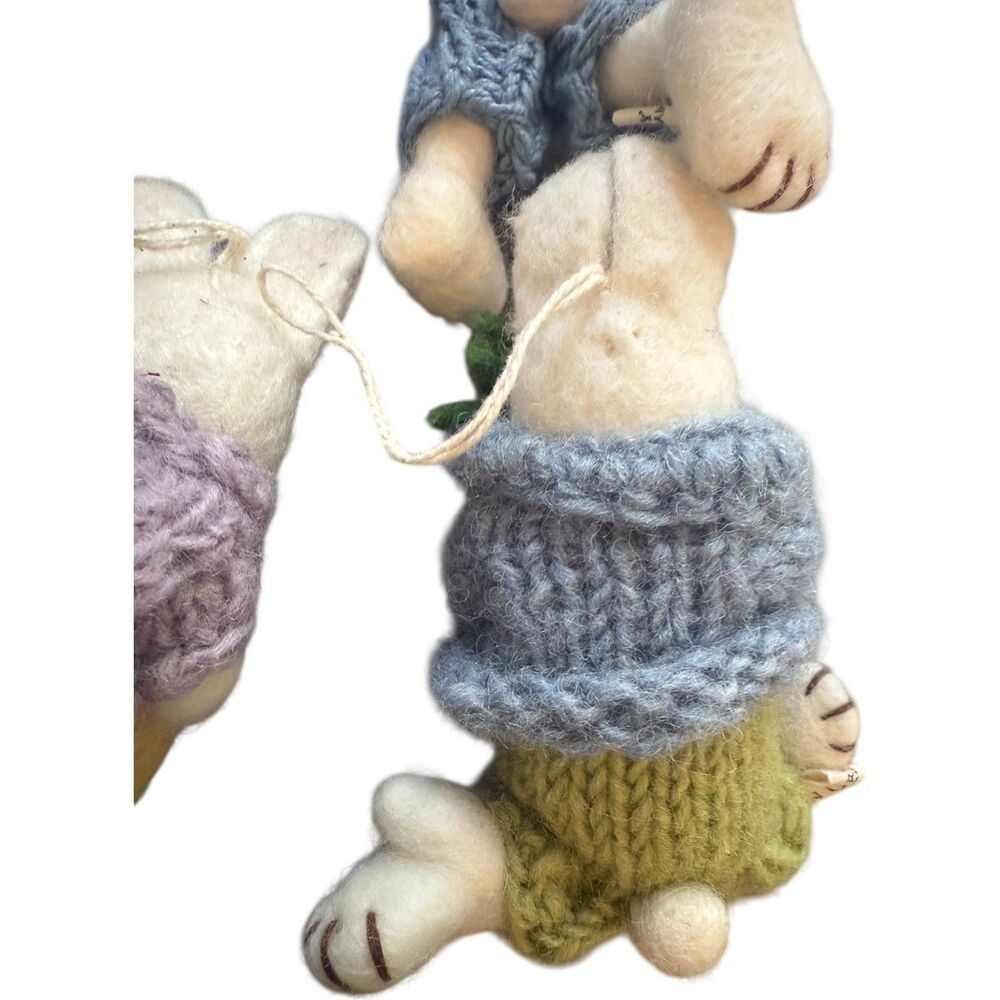 4 Gry & Sif Denmark Felted Wool White Bunny Rabbits Handmade Ornaments Rare HTF - Picture 16 of 16